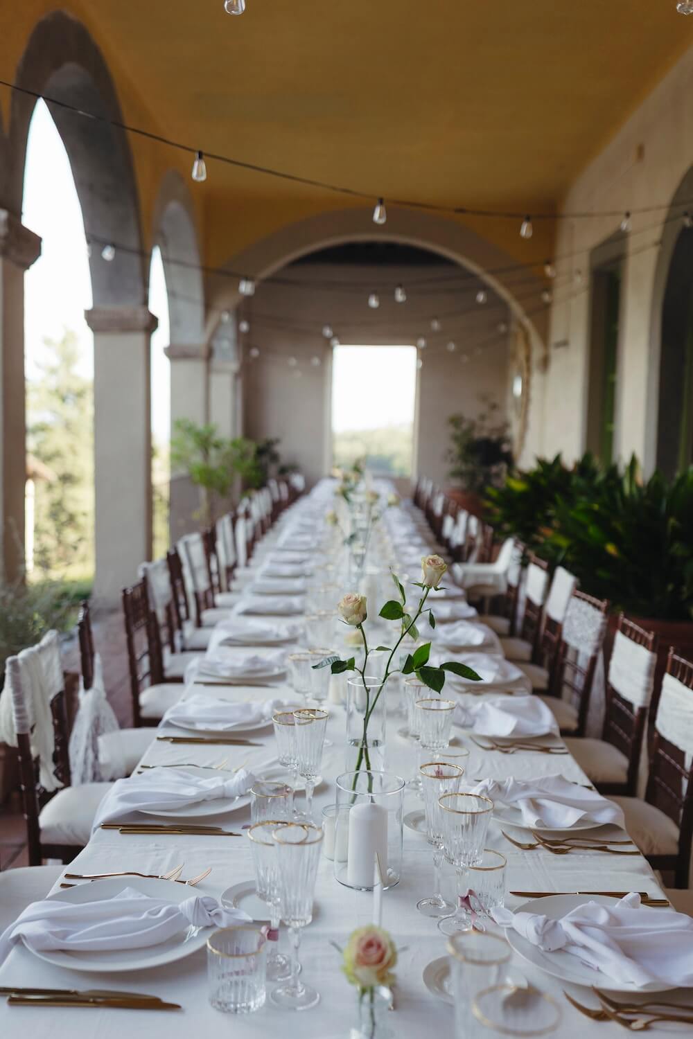 Married in Italy - wedding venue banquet table on villa loggia